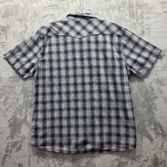 Ariat Shirt Mens Large Blue Gray Plaid Retro Fit Short Sleeve Western Pearl Snap - Picture 6 of 12